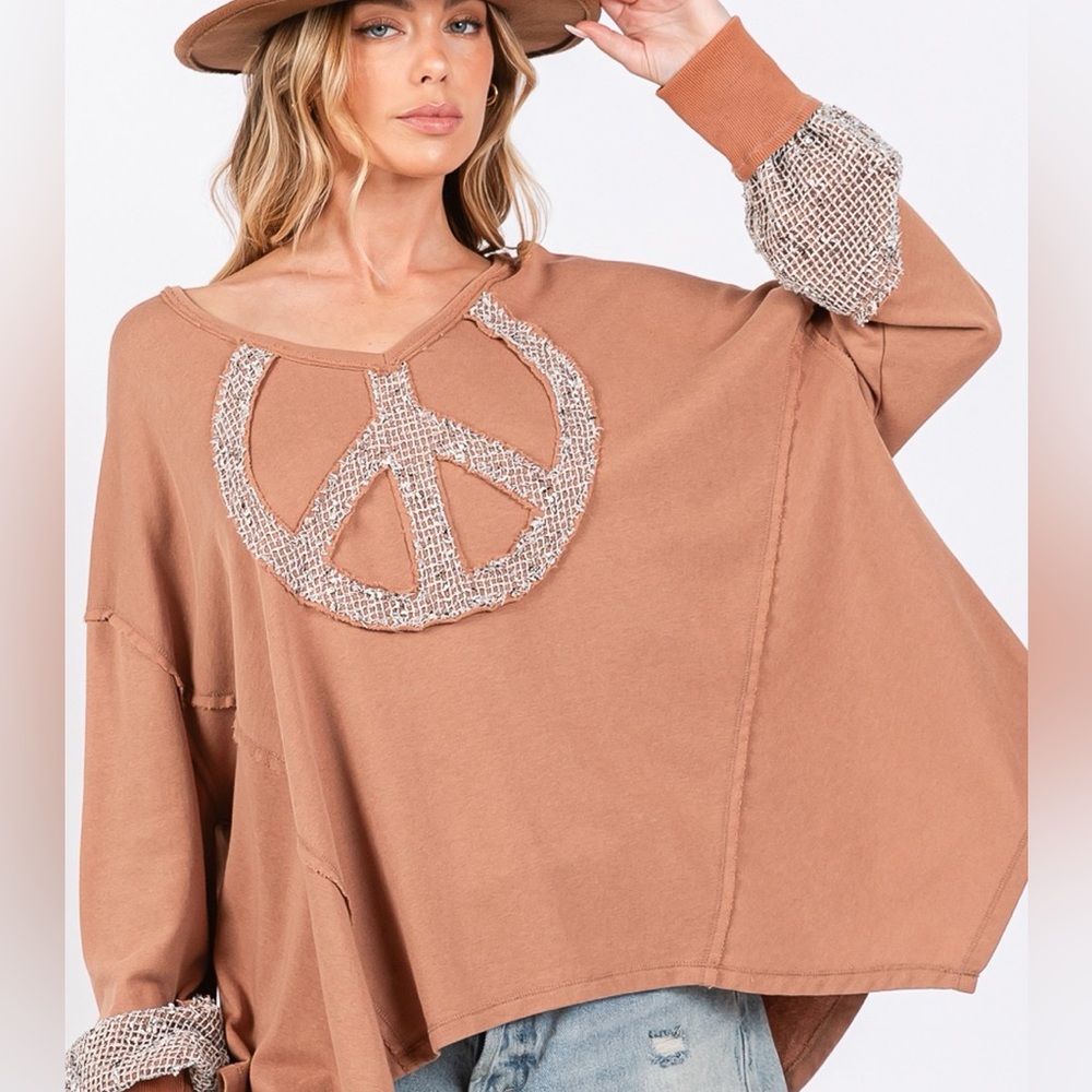 SAGE + FIG Peace Sign Mineral Wash Terry Top